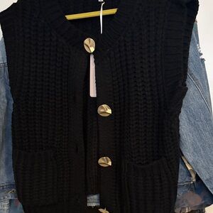 Love Tree Black Knit Cardigan with Gold Accents